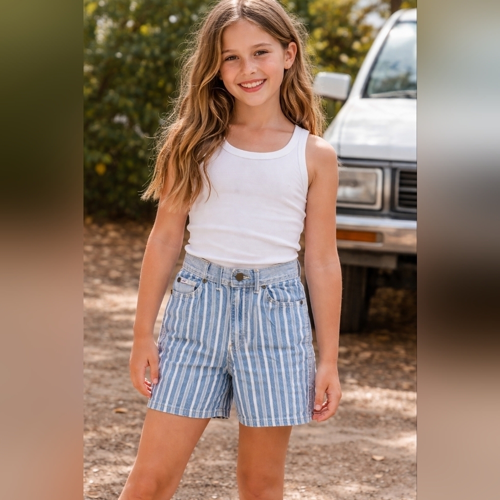 Vintage Chic Kids 90s Striped Denim Bermuda Shorts